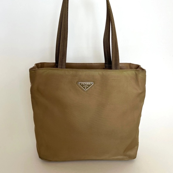 PRADA Tote Bag Nylon Beige Auth ti2720